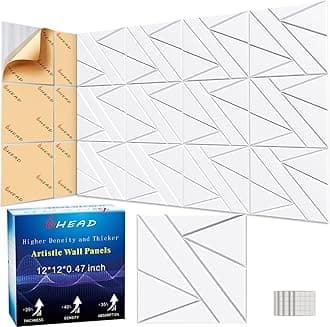 8 Pack Self-Adhesive Soundproof Wall Panels, 12 x 12 x 0.47 In Sound Proof Foam Panels for Walls, 1.2lb/ft³ High Density, Thicker 0.47in, Acoustic Panels, Noise Dampening Panels Studio White