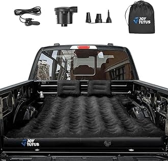 JOYTUTUS Truck Bed Air Mattress for 5.5-5.8Ft,Full Size Short Beds for Pickup Outdoor Camping,Truck Tent Accessories with Carry Bag & Cup Holder & Cavity Design,Black
