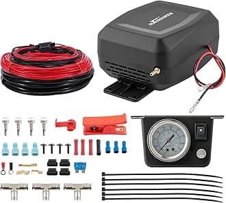 maXpeedingrods On Board Air Compressor System Universal Air Spring Compressor Kit with Gauge Air Line T Fittings for Trucks Vans