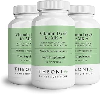 Theonia Vitamin D3 & K2 MK-7-100ug Each with MCT Oil - Suitable for Vegetarians - Support Healthy Bones, Teeth, Muscles, Immune Function, and Fatigue - Non-GMO