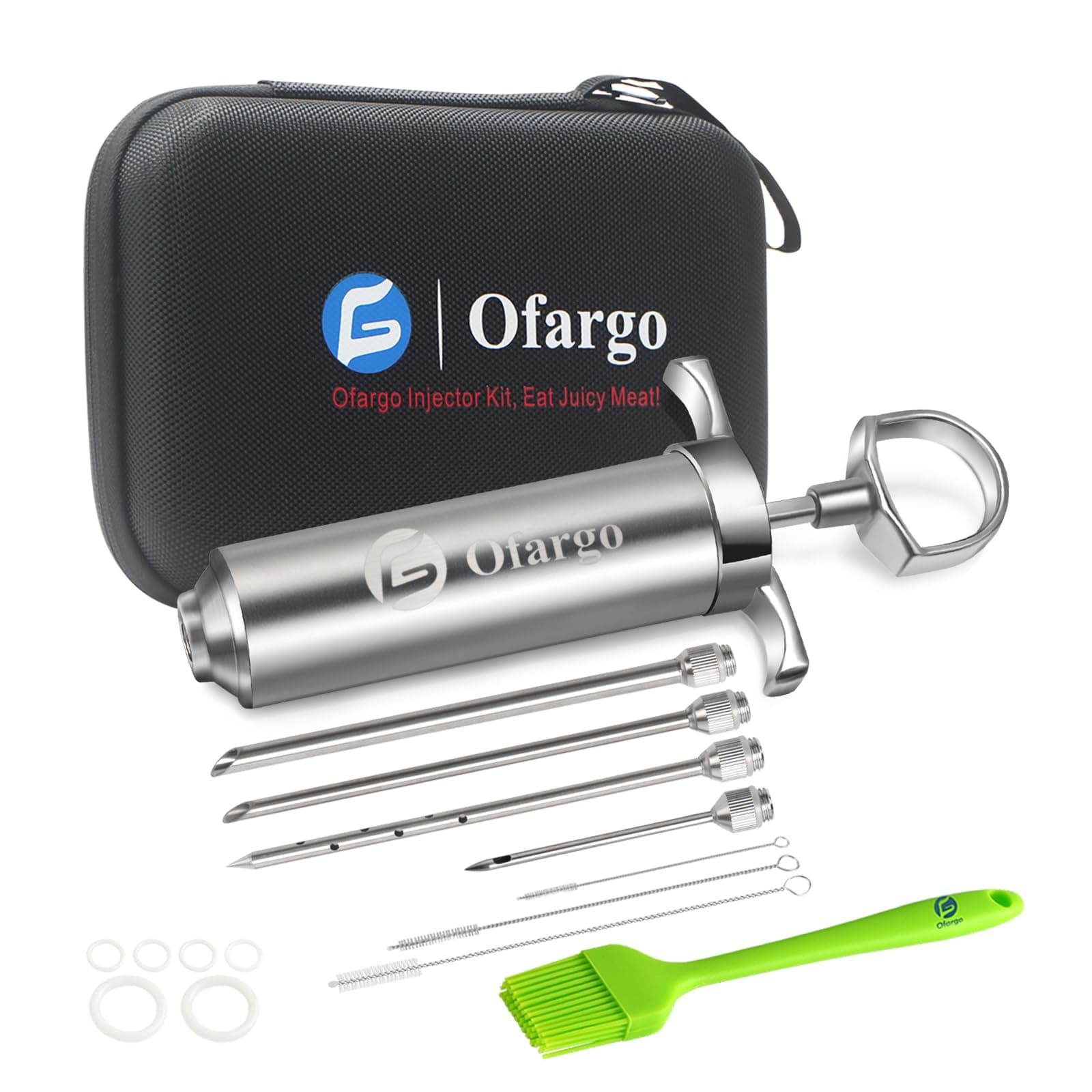 Ofargo Stainless Steel Meat Injector Syringe with 4 Marinade Needles and Travel Case for BBQ Grill Smoker, Easter Day Gifts for Men Dad Husband Him