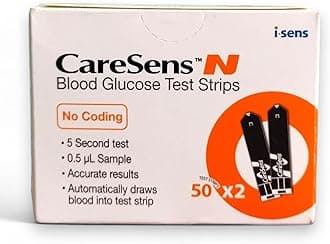 CareSens N Blood Glucose Test Strips (50 * 2 Pack) - Accurate Blood Sugar Testing for Diabetics | Compatible with CareSens N & CareSens N Eco Meters.