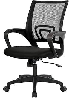 Ergonomic Office Chair | Mid-Back Swivel Desk Chair | Breathable Backrest & Lumbar Support | Adjustable Height | Sponge Seat | Rolling Wheels | Dark Black | for Adults & Women