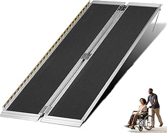 6FT Portable Wheelchair Ramp, Non-Slip Aluminum Folding Handicap Home Steps Scooter Door Threshold Ramp for 6 inch -18 inch Step Heights 600 lbs Capacity 28in Wide Single Fold Ramp