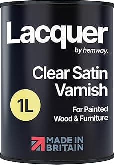 Hemway Satin Clear Lacquer Paint 1L | Wood Clear Coat Varnish for Painted Wood & Furniture, Waterproof & Weatherproof Fast-Drying Protective Top Coat Finish, Multi-Surface Sealer