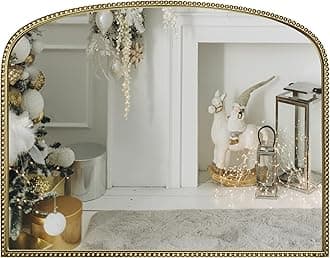 Antique Gold Arched Wall Mirror - 36"x28" with Metal Beaded Frame | Decorative Accent Mirror for Fireplace, Bedroom, Living Room, Dresser, Mantle