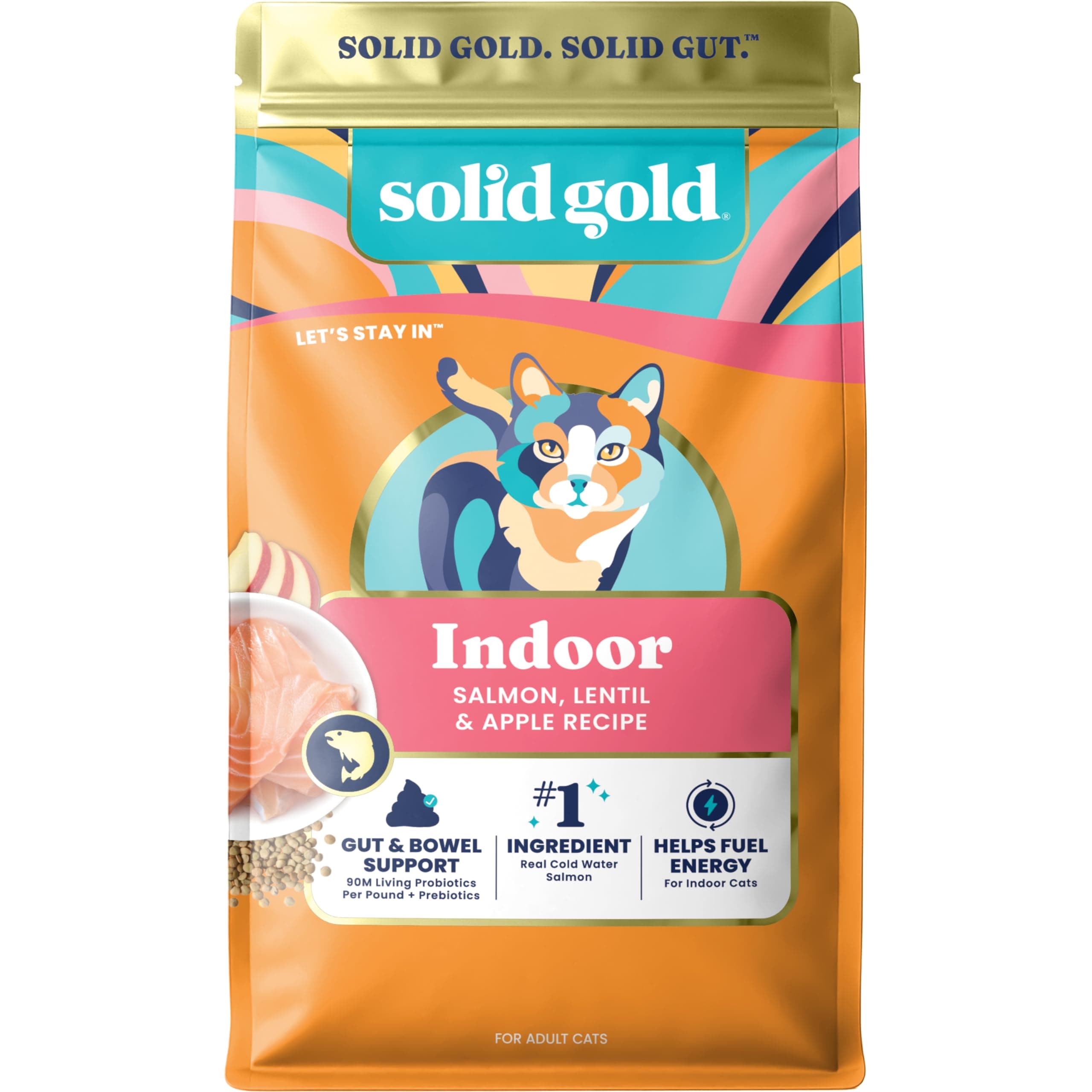 Indoor Dry Cat Food - Grain Free & Gluten Free - Salmon Cat Food Dry Kibble for Indoor Cats for Gut Health - Sensitive Stomach & Hairball Support for Adult Cats - 12LB