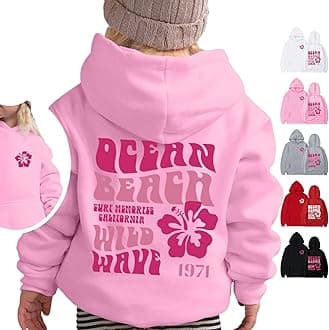 AIMAOMIPink Palm Puff Sweatshirts for Kids Long Sleeve Letter Preppy Casual Graphic Hoodies Cute Oversized