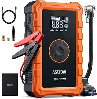 AstroAI S8 Air Jump Starter, 10,000 mAh, 1,500 A Peak Current, Car Engine Starter, (Up to 6L Gasoline and 3L Diesel Cars), Electric Air Pump, 150 PSI, 12 V, Car Emergency Start, 10 Different Safety