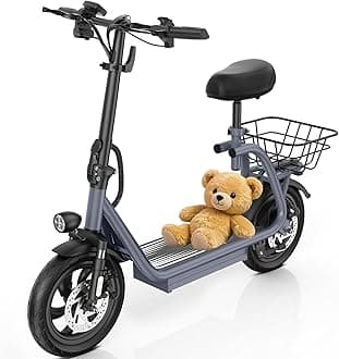 Caroma Electric Scooter with Seat for Adults, Max 30Miles Ranges&20Mph, 500/800/1200W Motor, 14" Fat Tire Foldable Commuter E-Scooter with Basket for Pets & Cargo, 300lbs Max Load