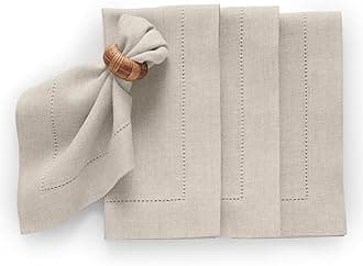 Solino Home Linen Cloth Napkins Set of 4-100% Pure Linen Light Natural Dinner Napkins 20 x 20 Inch for Fall, Thanksgiving, Christmas - Medium Weight Hemstitch, Handcrafted and Machine Washable