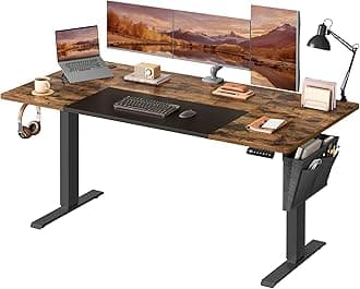VASAGLE Electric Standing Desk, Height Adjustable Desk, 70 x 160 x (72-120) cm, 4 Memory Heights, Storage Pocket, for Home Office, Study, Rustic Brown and Matte Black LSD026X11V1