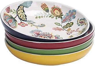 Bico Protea Cynaroides Pasta Bowls, 35oz Salad Bowl Set of 4, Large Ceramic Serving Dinner Bowls for Soup and Cereal, Microwave and Dishwasher Safe, Gift for Housewarming and Thanksgiving