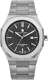 SAPPHERO Watches Men Octagonal Stainless Steel Waterproof Analog Japanese Quartz Wrist Watch Date Classic Business Luxury Watches for Men Elegant Gifts
