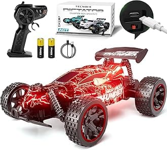 Tecnock Remote Control Cars for Kids, 1:18 Scale RC Racing Cars with LED Lights, 2.4GHz All Terrain RC Car with 2 Rechargeable Batteries for 50 Min Play, Indoor Outdoor Toys Gifts for Boys and Girls