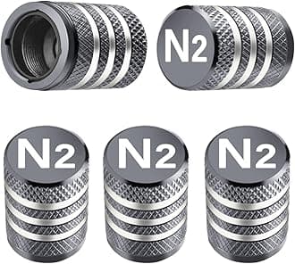 DECURCAR Tire Valve Stem Caps Cover - (5 Pack) Tire Air Cap N2 Nitrogen Metal with Plastic Liner Corrosion Resistant Leak-Proof for Car Truck Motorcycle Bike Grey