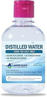 WATER CLINIC Di-ionized Ultra Pure Distilled Water for Battery/Inverter/Medical/Chemical Equipment and Cosmetic Formulations - with Flip Cap/250ml Bottle