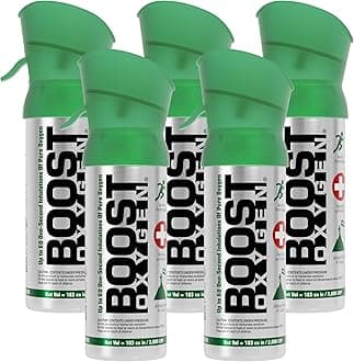 Boost Oxygen Pocket Size Natural 3L Canister | Respiratory Support for Aerobic Recovery, Altitude, Performance & Health (5 Pack)