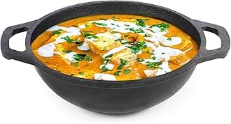 The Indus Valley Pre-Seasoned Cast Iron Deep Kadai with Flat Handle | Very Small, 20.5cm/ 8.1Inch, 1.4Ltr, 1.8kg | Naturally Nonstick Wok Model Kadhai, 100% Pure & Toxin-Free, No Chemical Coating