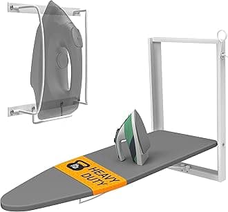 Wall Mounted Ironing Board with Iron Holder, 36.2" X 12.2" Compact Mount Fold Down Iron Board for Small Spaces, Space Saving with Cotton Fabric Cover, White and Grey