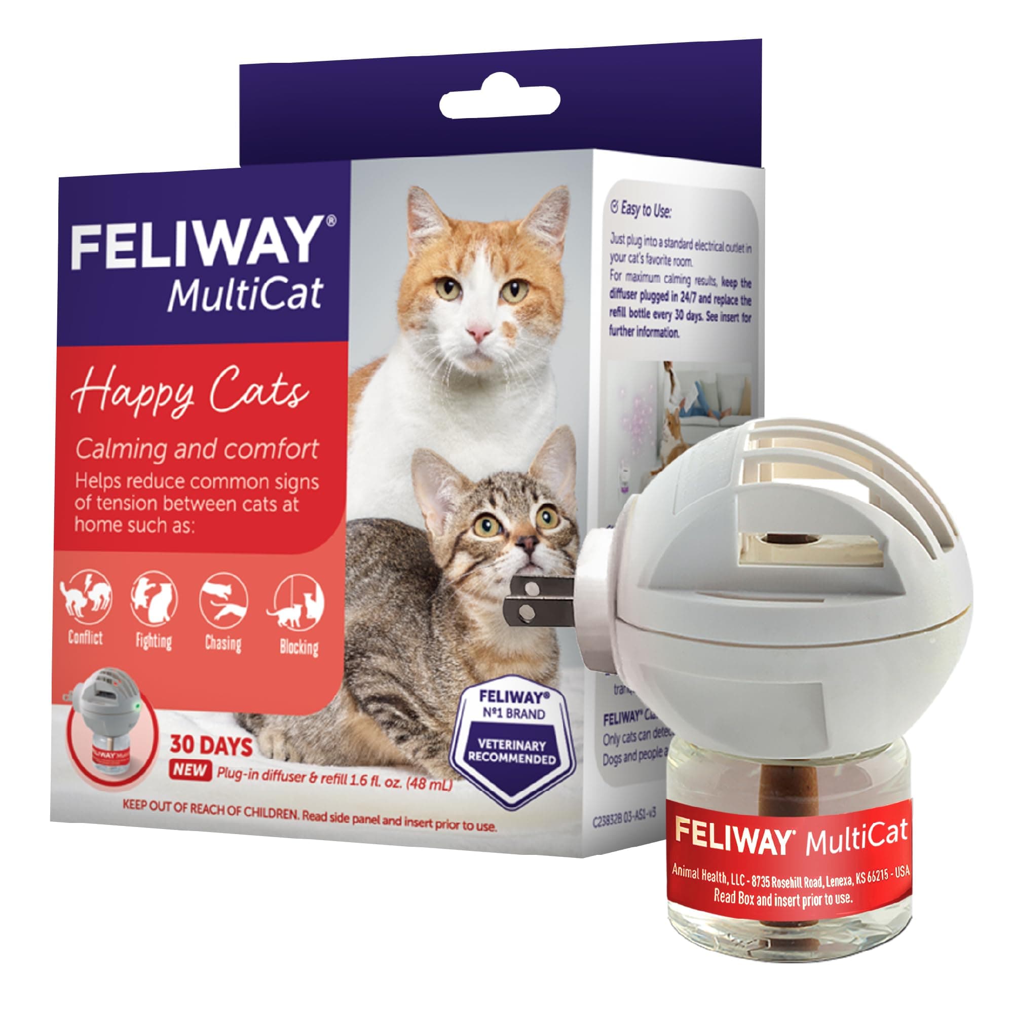 MultiCat 30 Day Cat Calming Plug In Pheromone Diffuser Starter Kit, 48ml - Helps Reduce Conflicts and Signs of Tension in Multi-Cat Households