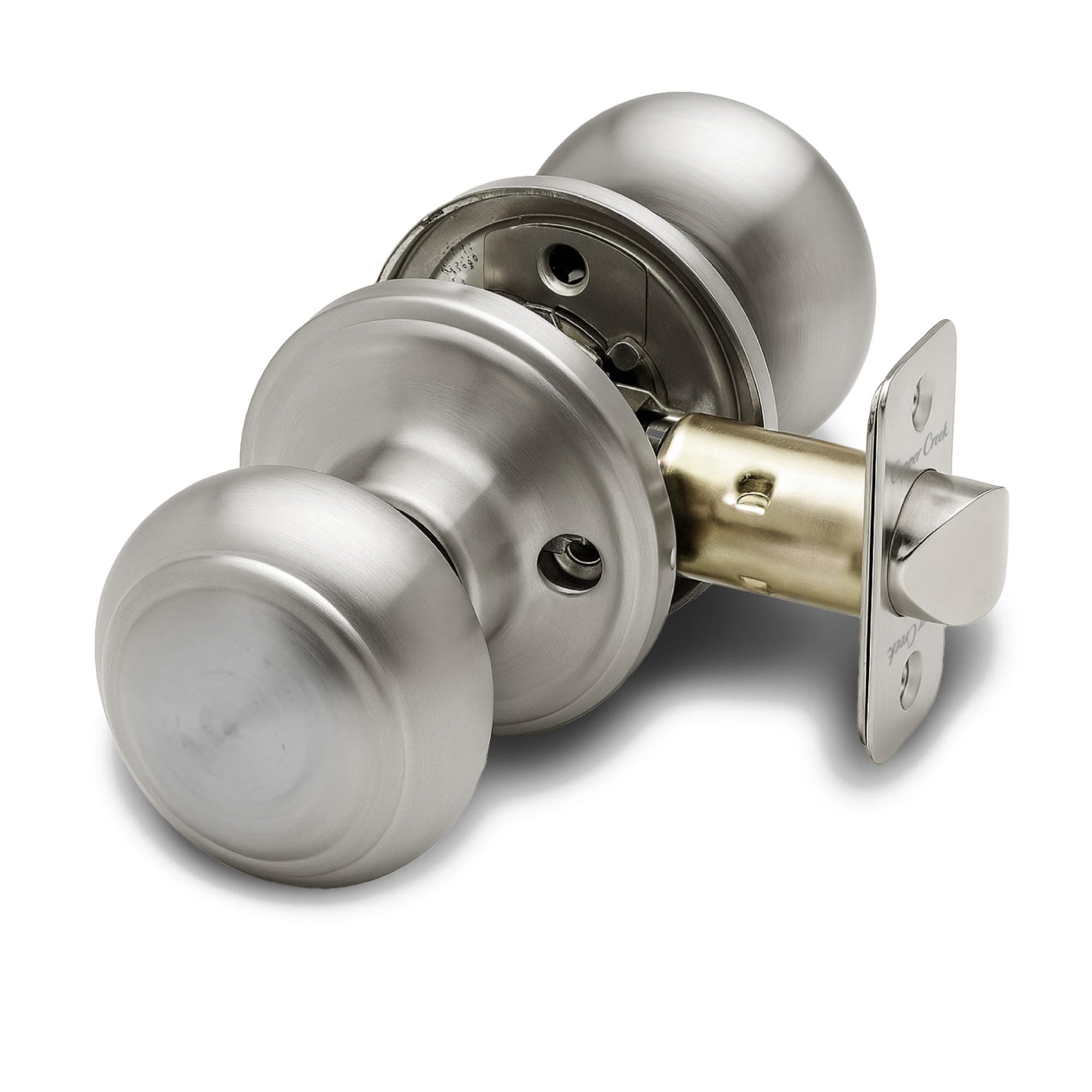 Copper Creek Door Knobs – Round Colonial Passage Handle, Interior Door Knob for Hallway, Closet, Bedroom, Bathroom, Perfect for Home Improvement Fits All Standard, Satin Stainless Steel, 1 Pack