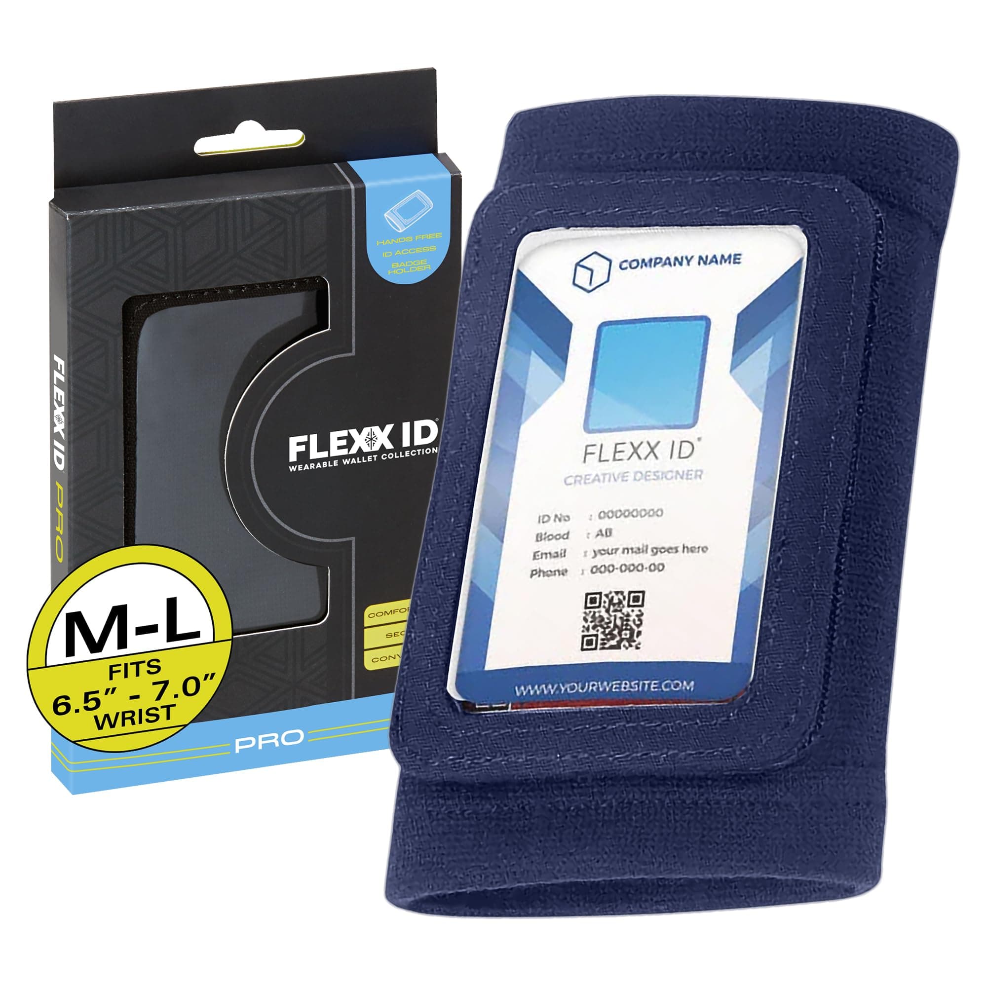 FLEXX ID PRO Secure RFID-Enabled Clear Window Arm Badge Holder Wallet with Velcro Pocket - Quick Hands-Free Access for Secured Areas - Ski Pass Holder - Ideal for Work, Gym, Travel - Blue