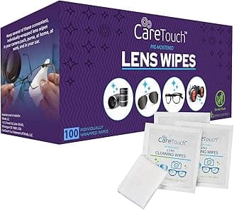 Care Touch Lens Wipes for Eyeglasses- 100 Count Individually Wrapped Pre- Moi...