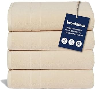 Brooklinen Super-Plush Turkish Cotton Bath Towel Set - Includes 4 Bath Towels Cotton, 820 GSM, Highly Absorbent, Machine Washable, Perfect for Home & Bathroom (Vanilla)