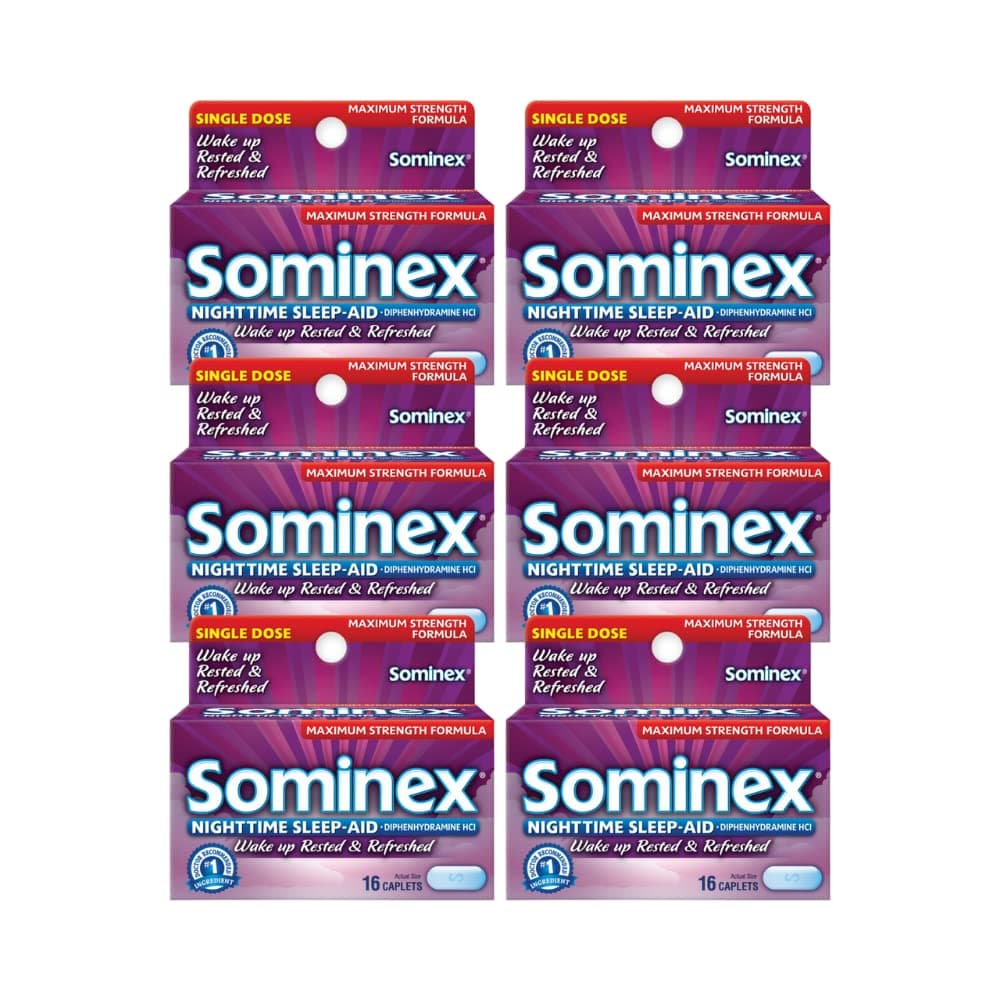 Nighttime Sleep-Aid Caplets, Maximum Strength, 16 ea (Pack of 6)