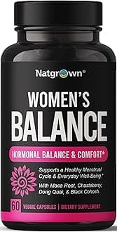 Natgrown Hormone Balance for Women PMS & Menopause Supplement for Fertility Hormonal & Menstrual Support, Helps Relief Hot Flashes - Maca Root, Vitex, Dong Quai & Black Cohosh Complex -Vegan Capsules