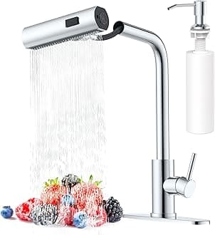 AVSIILE Waterfall Kitchen Faucets with Pull Down Sprayer & Soap Dispenser in Chrome, Single Hole, Single Handle, Pull Out Tap, Stainless Steel Sink Faucet, Suitable for Farmhouse Camper Laundry Rv Bar