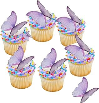 48Pcs Edible Butterflies Cake Topper Edible Butterfly Cupcake Toppers Wafer Paper Butterflies Edible Butterfly Cake Decorations for Wedding Birthday Party Cupcakes Decorating (Purple)