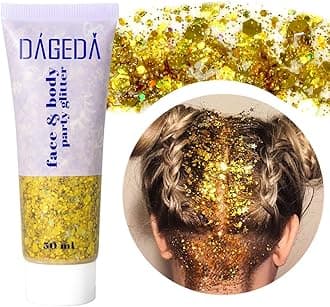 Body Glitter Gel, Face Glitters Body Gel Sequins Shimmer Liquid Eyeshadow, Chunky Glitter for Face Hair Nails, Holographic Cosmetic Laser Powder Festival Glitter Makeup 50ml(Gold
