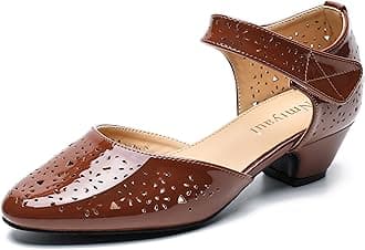 Women's Ankle Strap Cut Out Closed Toe Low Block Heels Pumps Retro Shoes Hook and Loop D'Orsay Comfortable Vintage Dressy Wedding Party Work Church Shoes
