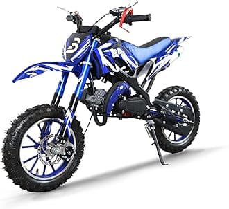 49cc Kids Dirt Bike, 2-Stroke Gas Powered Dirt Bike, Motorcycle with Off-Road Tires, Front/Rear Disc Brakes, Shock Absorption, Soft Seat Cushion, Mini Dirtbike for Kids 8-14, Bule