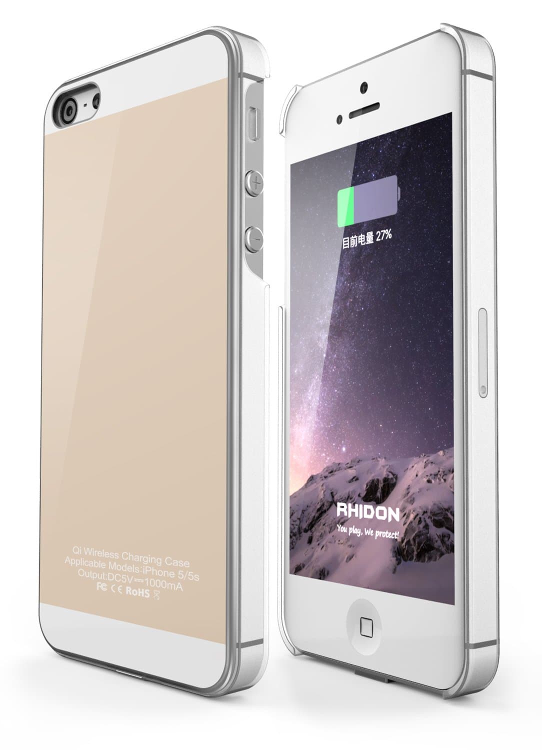 iPhone 5S Wireless Receiver Case Apple iPhone Qi Wireless Charging case Flexible Lightning Connector for iPhone 5/5S/SE [1A Upgrade] (Gold)