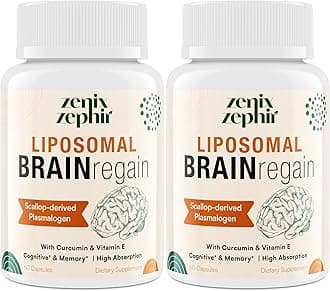 Liposomal Brain Supplements for Memory and Focus - Plasmalogen with Curcumin & Vitamin E for Better Absorption- Suitable for Seniors,Adult Men & Women Cognitive Health,High Potency 120 Servings
