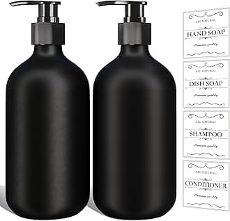 2Pcs Black Soap Dispenser, 16oz Plastic Dish & Hand Soap Dispenser for Kitchen, Empty Liquid & Lotion Dispenser Set for Bathroom Accessories