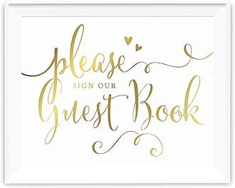 Andaz Press Wedding Party Signs, Metallic Gold Ink Print, 8.5-inch x 11-inch, Please Sign our Guestbook, 1-Pack, Gold Foil Alternative, Unframed