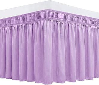 Biscaynebay Wrap Around Bed Skirts with Adjustable Belts for Queen Beds 15" Drop, Violet Elastic Dust Ruffles Silky Luxrious Fabric Machine Washable