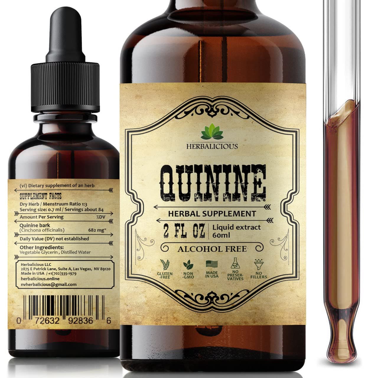 Quinine Liquid Extract 2oz – Restless Legs Syndrome Relief & Leg Cramps PM Nighttime Cramp Relief – All-Natural Cinchona Officinalis Bark Tincture for Cramp Defense, Digestive Health & Immune Support