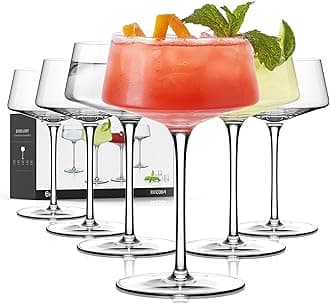 Coupe Glasses Set of 6, Martini Glasses Hand Blown Premium Crystal Cocktail Glassware for Manhattan, Margarita, Espresso Martini, Home Bar, Dinner Party, Birthdays, Housewarming Gift,8oz Clear