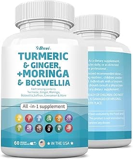 60 Capsules Turmeric Curcumin 30000mg Ginger 3000mg Moringa 50000mg Boswellia 3000mg Saffron 2000mg Joint Support Supplement for Women and Men with Ceylon Cinnamon, Quercetin, Tart Cherry USA