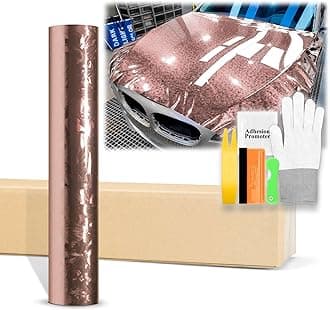 60"x60" (5FTx5FT) Rose Gold 24K Chopped Forged Carbon Fiber Textured Vinyl Wrap Auto Car Sticker Decal Sticker Film Sheet Bubble Free Air Release Technology with Tool Kit