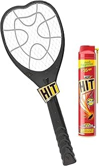 HIT Anti Mosquito Racquet - Rechargeable Insect Killer Bat with LED Light (6 Months Warranty) & HIT Cockroach Killer Spray, 400ml Combo