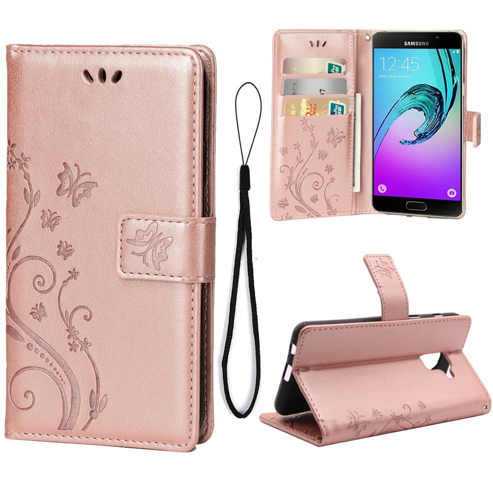 Teebo Case for Galaxy A8 Plus 2018/A730{Not for A8}, PU Leather Flip Cover Kickstand with Card Pockets {3 Slots} Wallet Case Cover for Samsung Galaxy A8 Plus 2018/A730 (Rose Gold)