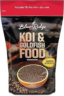 Blue Ridge Koi Fish Food 2lb - Koi Food 3/16” Large and Mini Blend Growth Formula, Goldfish Food, Premium Fish Food for Ponds, Ponds Fish Food, Floating Pond Pellets