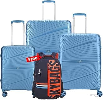 SkybagsPolypropylene (Pp) Set Of 3 (Small, Medium & Large) Hardshell Suitcase (55+66+77 Cm) | Luggage With 8 Spinner Wheels,Ultra Light Weight,Trending Colour Trolley Bags (Dark Blue)
