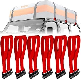 6 Rooftop Cargo Tie Down Hook Straps-Secure Any Car Roof Bag, Roof Rack Cargo Carrier,or Car Top Carrier,Durable and Solid, No Roof Rack Required, Compatible with Most Cars - Registered Patent (red)